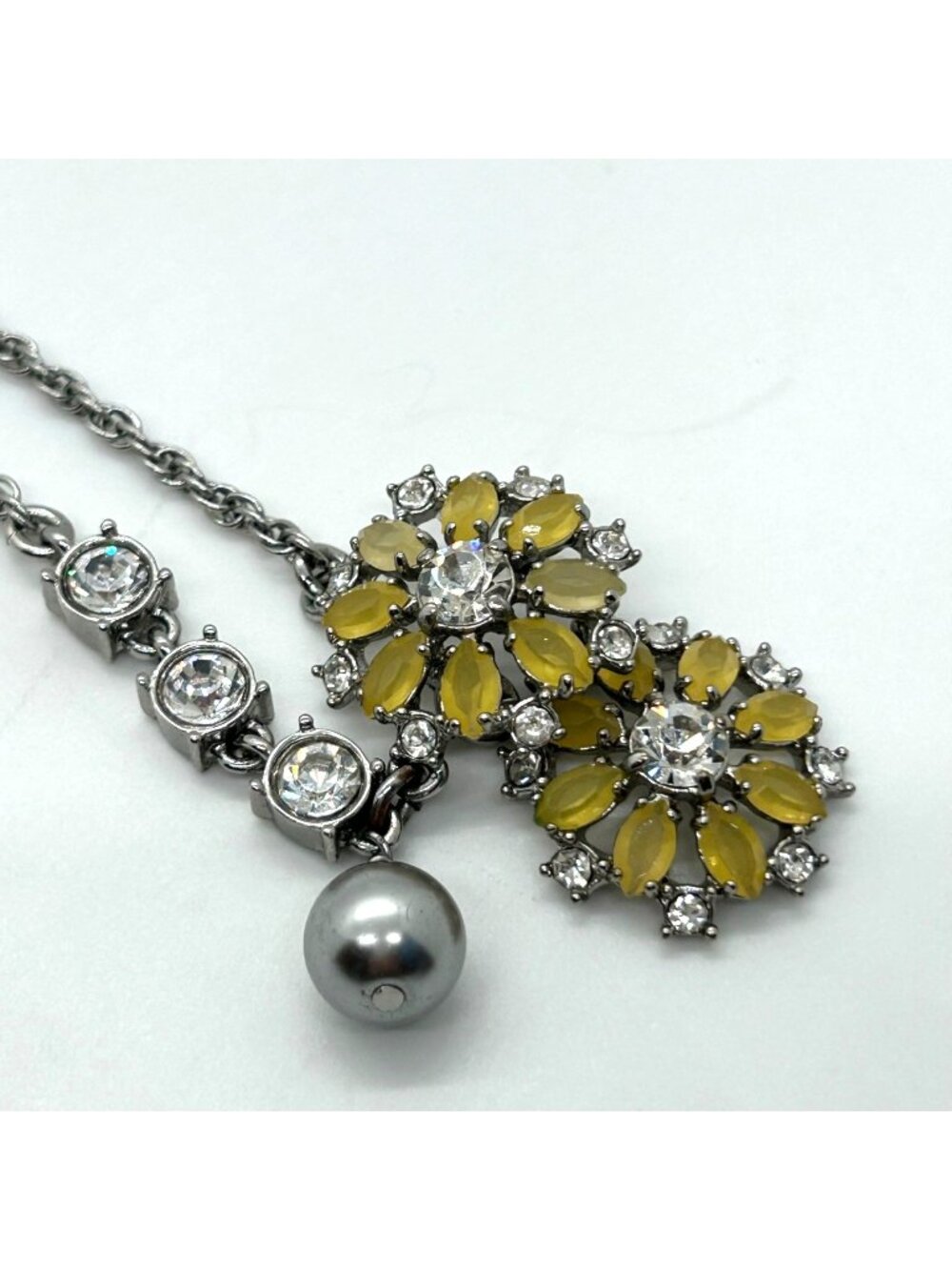 Ann Taylor Vintage Silver-tone Necklace Yellow Floral Accents Crystal Details